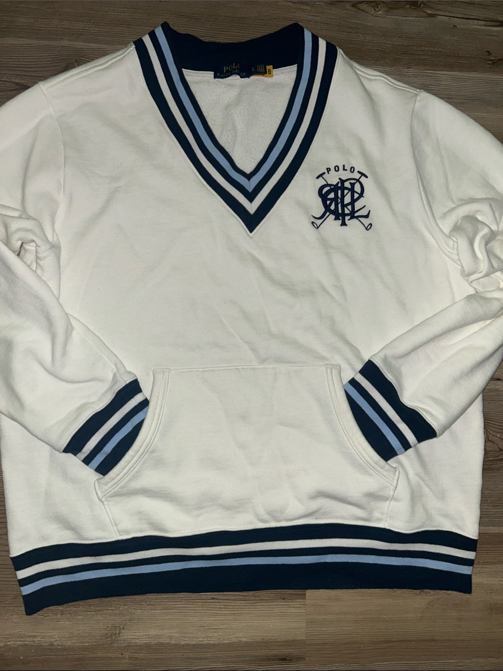 Polo by Ralph Lauren White V-Neck Pullover with Navy & Light Blue Trim - Picture 8 of 11